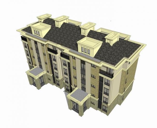 Sketchup住宅模型|简法式多层住宅，古典风格，居住建筑