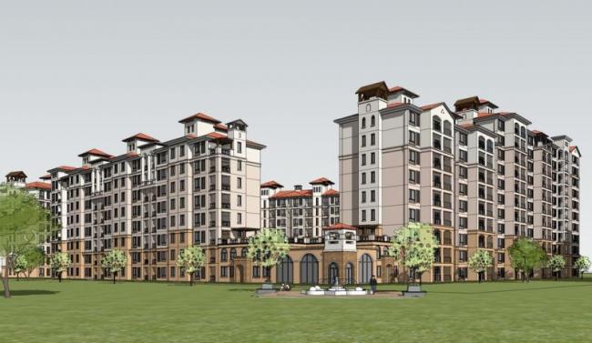 Sketchup住宅模型|高层住宅小区，居住建筑，西班牙风格，古典风格