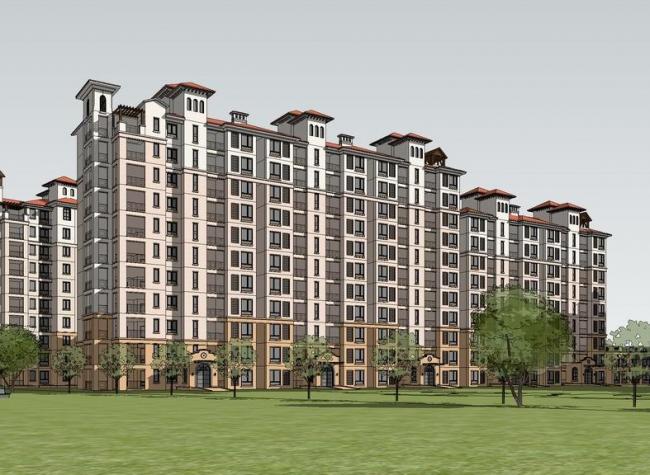Sketchup住宅模型|高层住宅小区，居住建筑，西班牙风格，古典风格