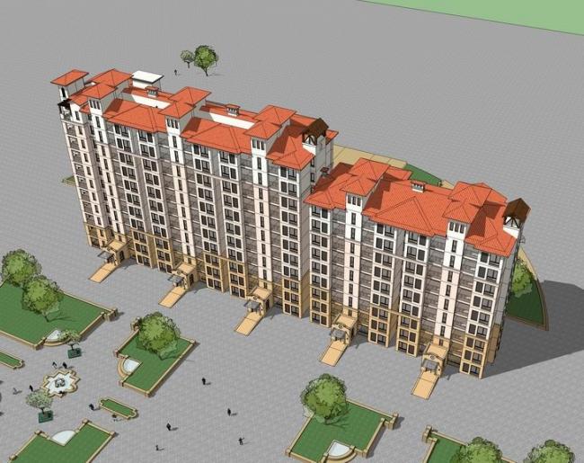 Sketchup住宅模型|高层住宅小区，居住建筑，西班牙风格，古典风格