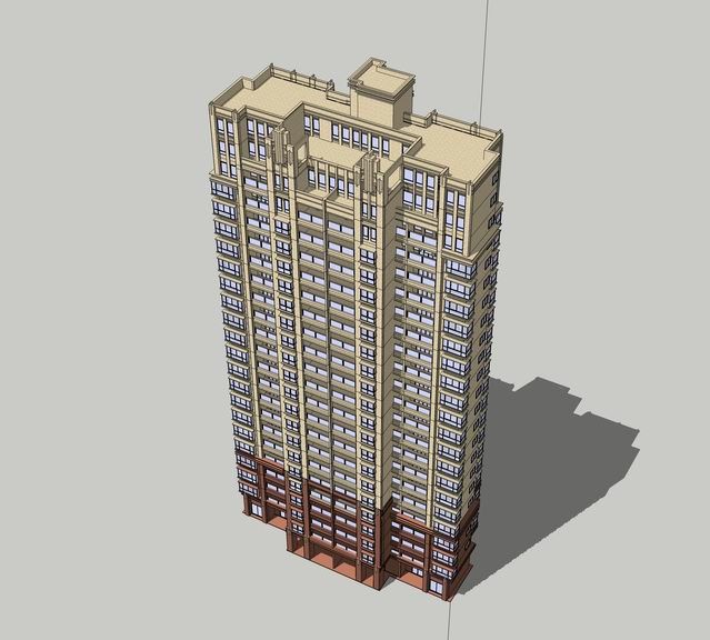 Sketchup住宅模型|高层住宅，新古典风格，居住建筑