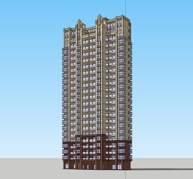 Sketchup住宅模型|高层住宅，新古典风格，居住建筑