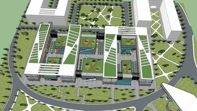 Sketchup学校模型|多层学校教学楼，现代风格，校园教育建筑