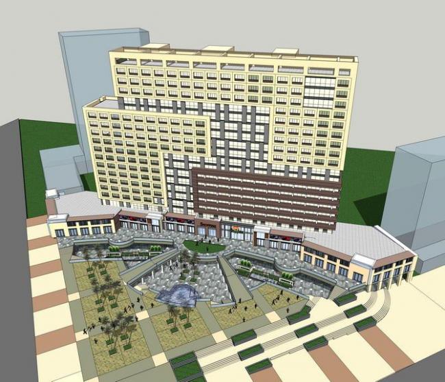 Sketchup住宅模型|高层公寓，居住建筑，底层商业，现代风格