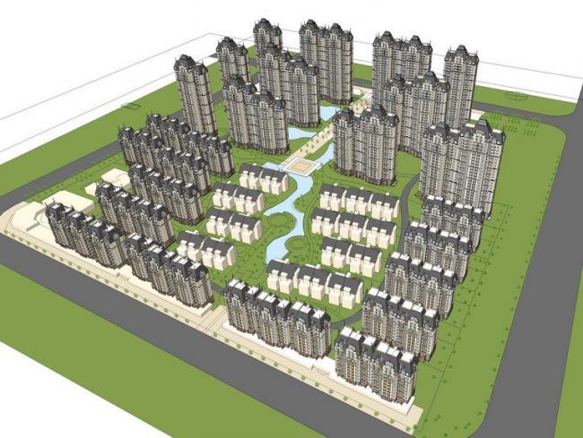 Sketchup住宅模型|高层住宅小区，居住建筑，古典风格，法式风格
