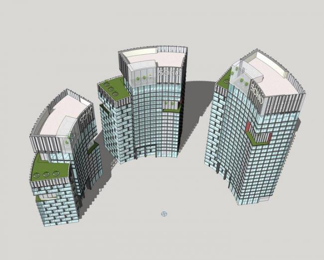 Sketchup办公模型|高层弧形办公楼，现代风格，写字楼