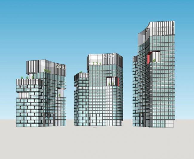 Sketchup办公模型|高层弧形办公楼，现代风格，写字楼