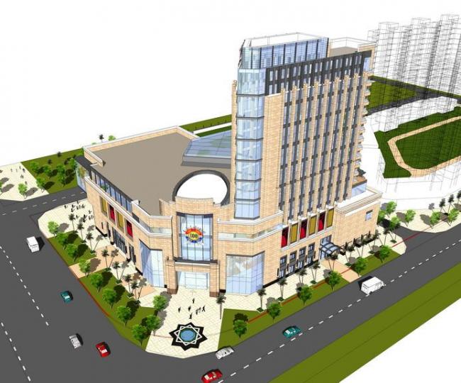 Sketchup办公模型|高层办公楼，底层商业，新古典风格