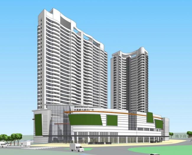 Sketchup住宅模型|高层住宅，底层商业，现代风格