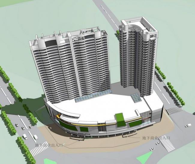 Sketchup住宅模型|高层住宅，底层商业，现代风格