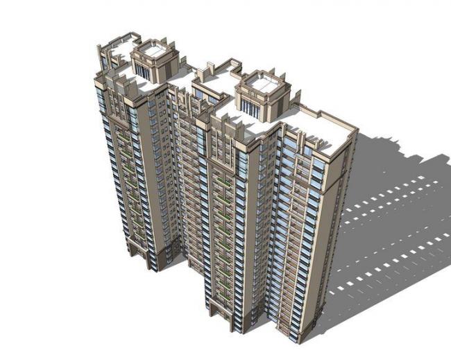 Sketchup住宅模型|高层住宅，居住建筑，新古典风格