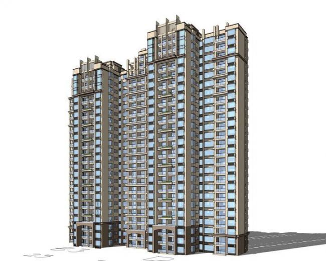 Sketchup住宅模型|高层住宅，居住建筑，新古典风格