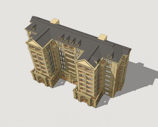 Sketchup住宅模型|小高层住宅，居住建筑，法式风格，古典风格