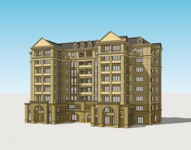 Sketchup住宅模型|小高层住宅，居住建筑，法式风格，古典风格