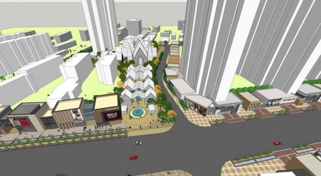 Sketchup商业模型|多层商业街，现代风格