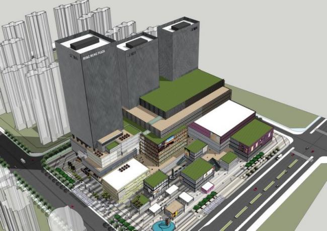 Sketchup办公模型|高层办公楼，底层商业，现代风格