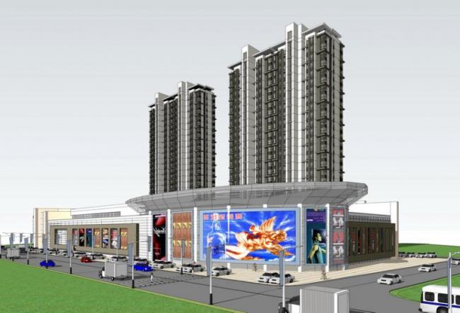 Sketchup综合体模型|多层高层混合商业综合体，高层住宅，底层商业，现代风格