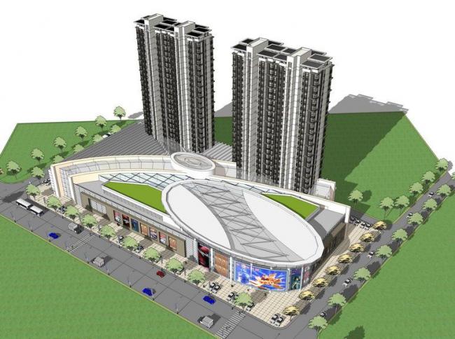 Sketchup综合体模型|多层高层混合商业综合体，高层住宅，底层商业，现代风格