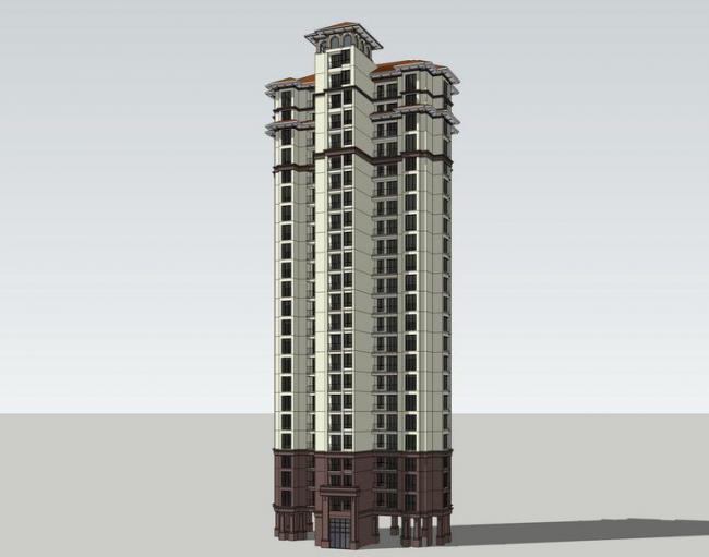 Sketchup住宅模型|高层住宅，居住建筑，古典风格，西班牙风格