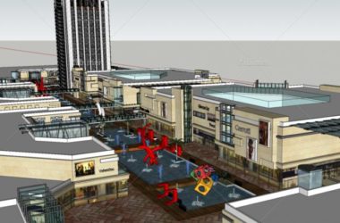 Sketchup综合体模型|多高层混合综合体，多层商业街，水景，高层公寓，现代风格-BIM建筑网