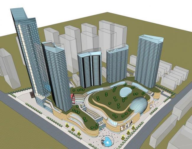 Sketchup综合体模型|多高层混合商业综合体，办公，酒店，现代风格
