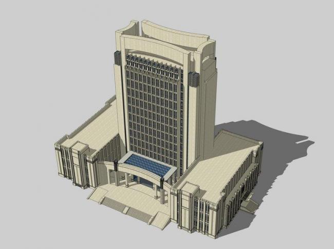 Sketchup办公模型|高层行政办公楼，新古典风格
