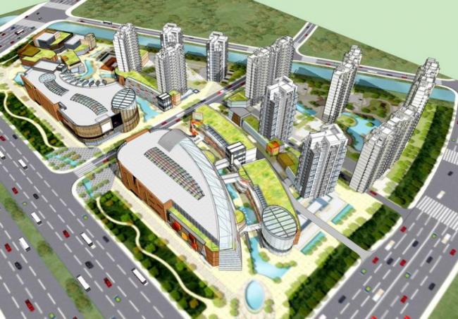 Sketchup综合体模型|多高层混合商业综合体，高层住宅办公，多层商业，现代风格