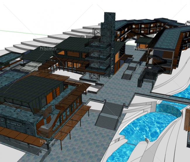 Sketchup酒店模型|多层酒店，山地旅馆，现代风格