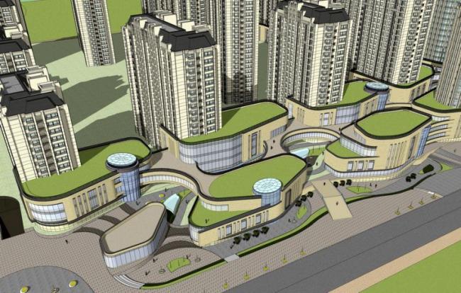 Sketchup商业模型|多层分散式商业街，简欧风格，现代风格