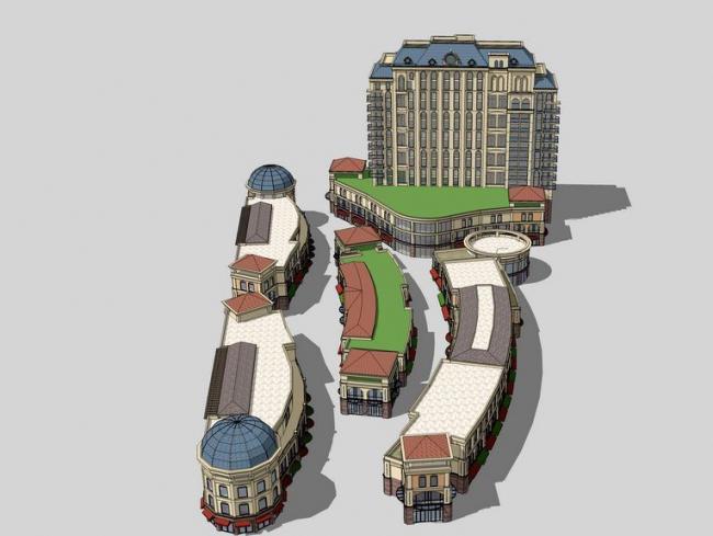 Sketchup商业模型|多层商业街，法式古典风格