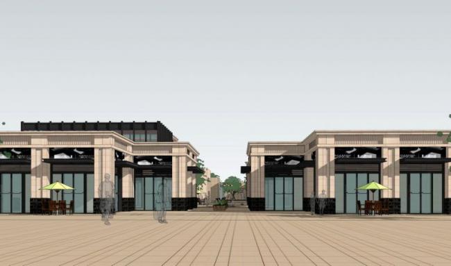 Sketchup商业模型|多层商业裙房，新古典风格