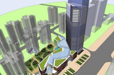 Sketchup办公模型|高层办公楼，底层商业，现代风格-BIM建筑网