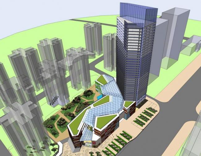 Sketchup办公模型|高层办公楼，底层商业，现代风格