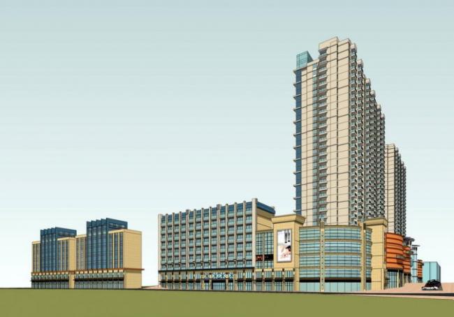 Sketchup住宅模型|高层住宅，底层商业，商业裙房，现代风格