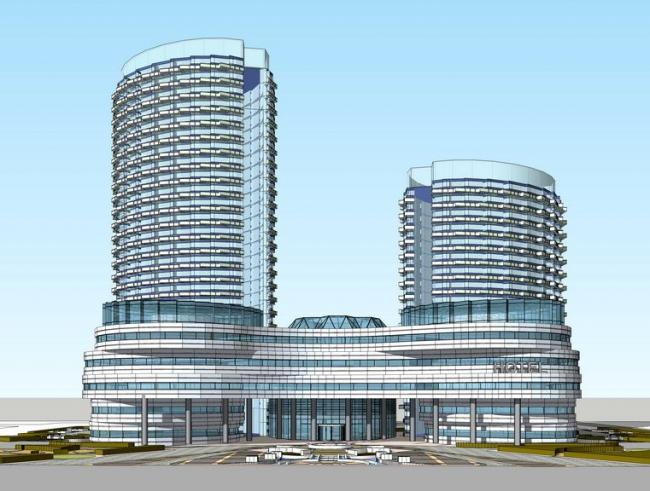 Sketchup办公模型|多高层混合办公建筑，现代风格