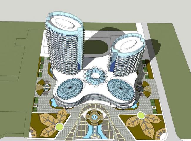 Sketchup办公模型|多高层混合办公建筑，现代风格