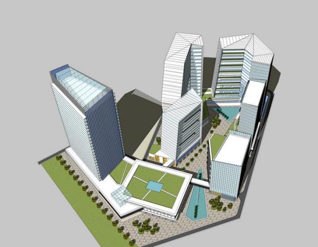 Sketchup办公模型|高层办公楼，现代风格