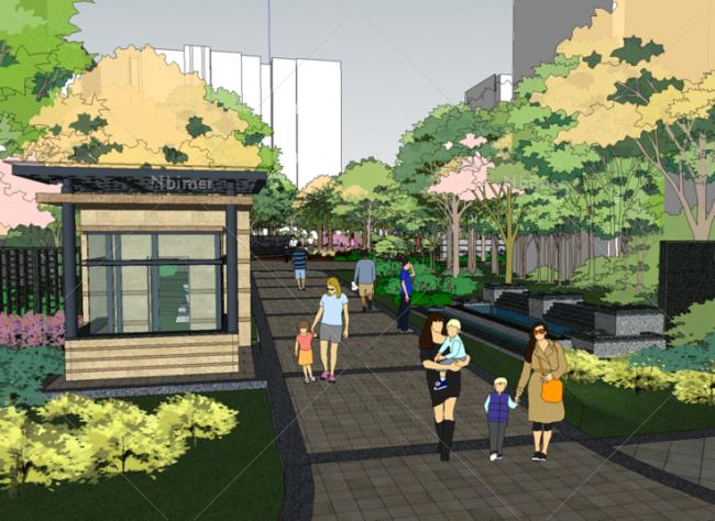 Sketchup景观模型|住宅景观，小区景观，现代风格