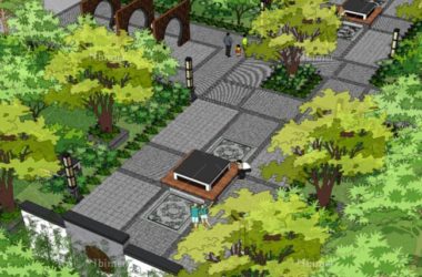 Sketchup景观模型|住宅景观，小区景观，中式风格-BIM建筑网