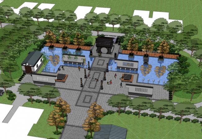Sketchup景观模型|住宅景观，小区景观，中式风格