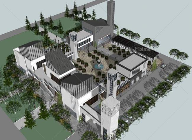 Sketchup商业模型|多层美食步行街商业街，新中式风格