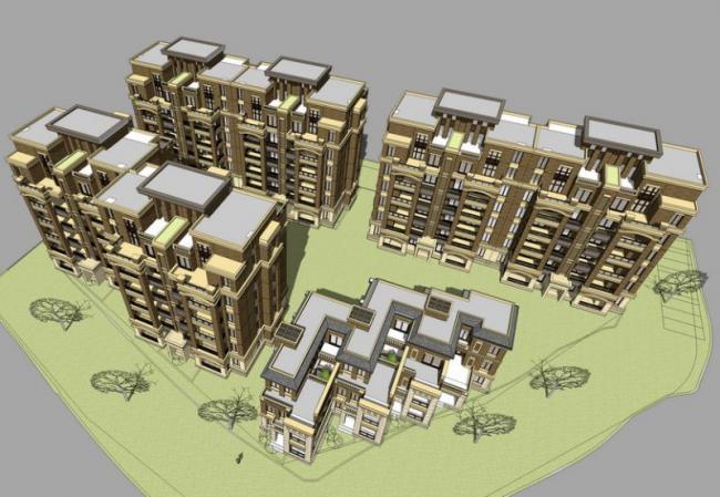 Sketchup住宅模型|多层住宅，居住建筑，新古典风格