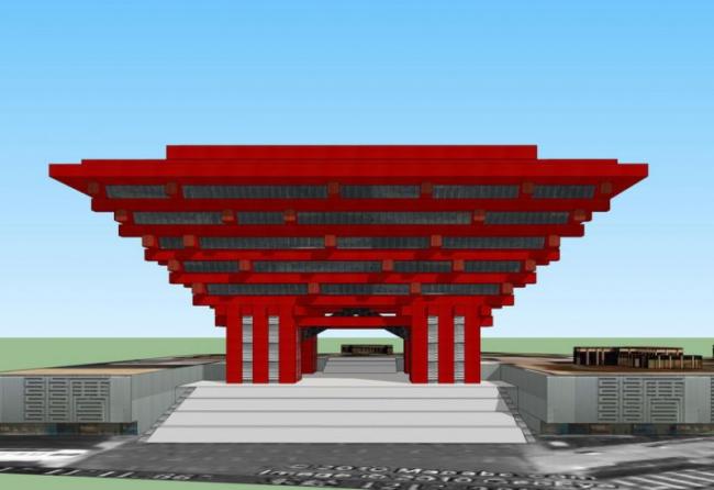 Sketchup文化模型|多层上海世博会中国馆，现代风格，文化建筑