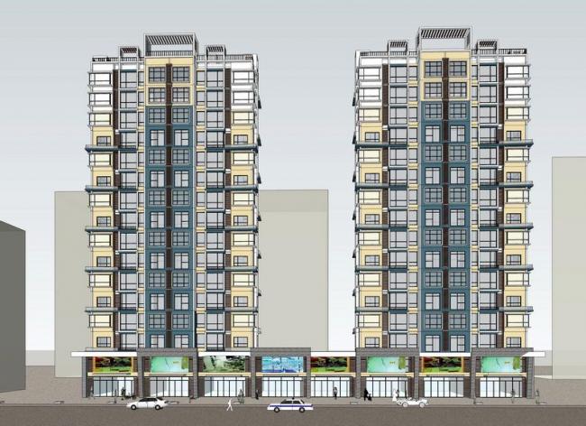 Sketchup住宅模型|高层住宅，底商，居住建筑，现代风格