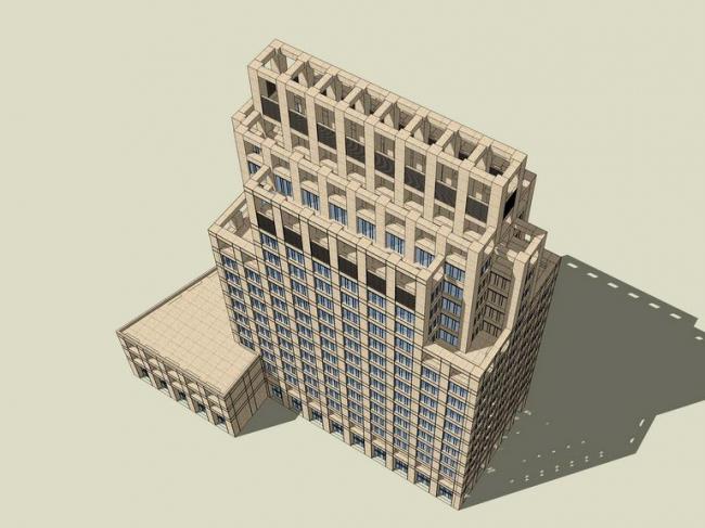 Sketchup办公模型|高层办公楼，古典风格