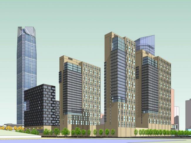 Sketchup综合体模型|超高层办公楼，综合体，底商，现代风格