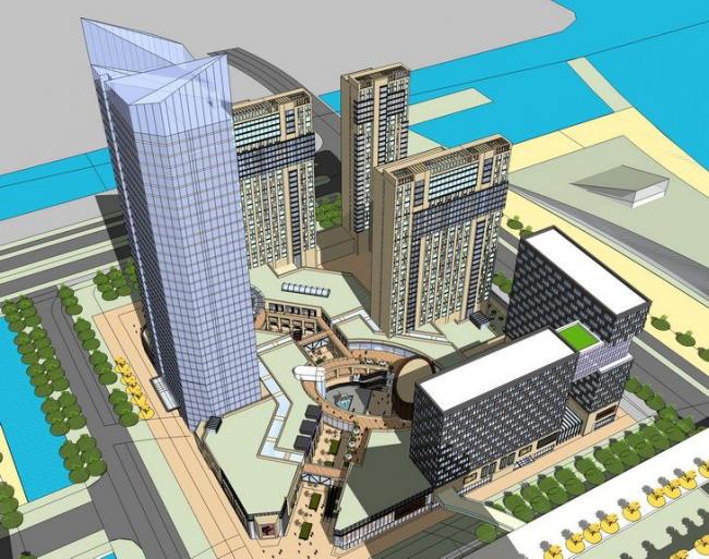 Sketchup综合体模型|超高层办公楼，综合体，底商，现代风格