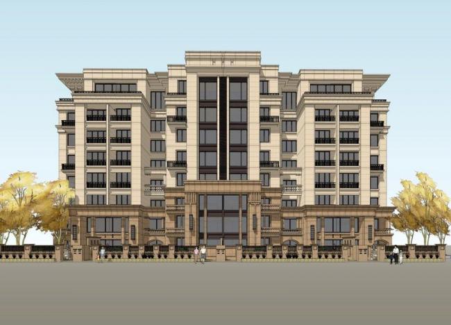 Sketchup住宅模型|多层住宅，简欧风格，古典风格，居住建筑