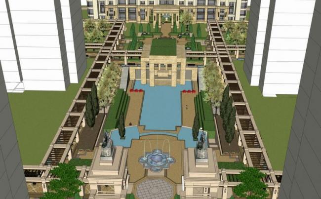 Sketchup住宅模型|高层住宅小区，新古典风格，居住建筑