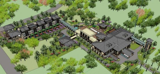 Sketchup酒店模型|多层温泉酒店，新中式风格